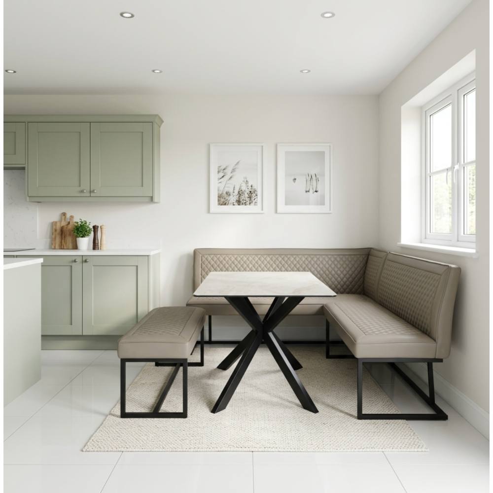 Apollo Taupe Corner Bench Set LHS Facing  with Apollo Ceramic Table