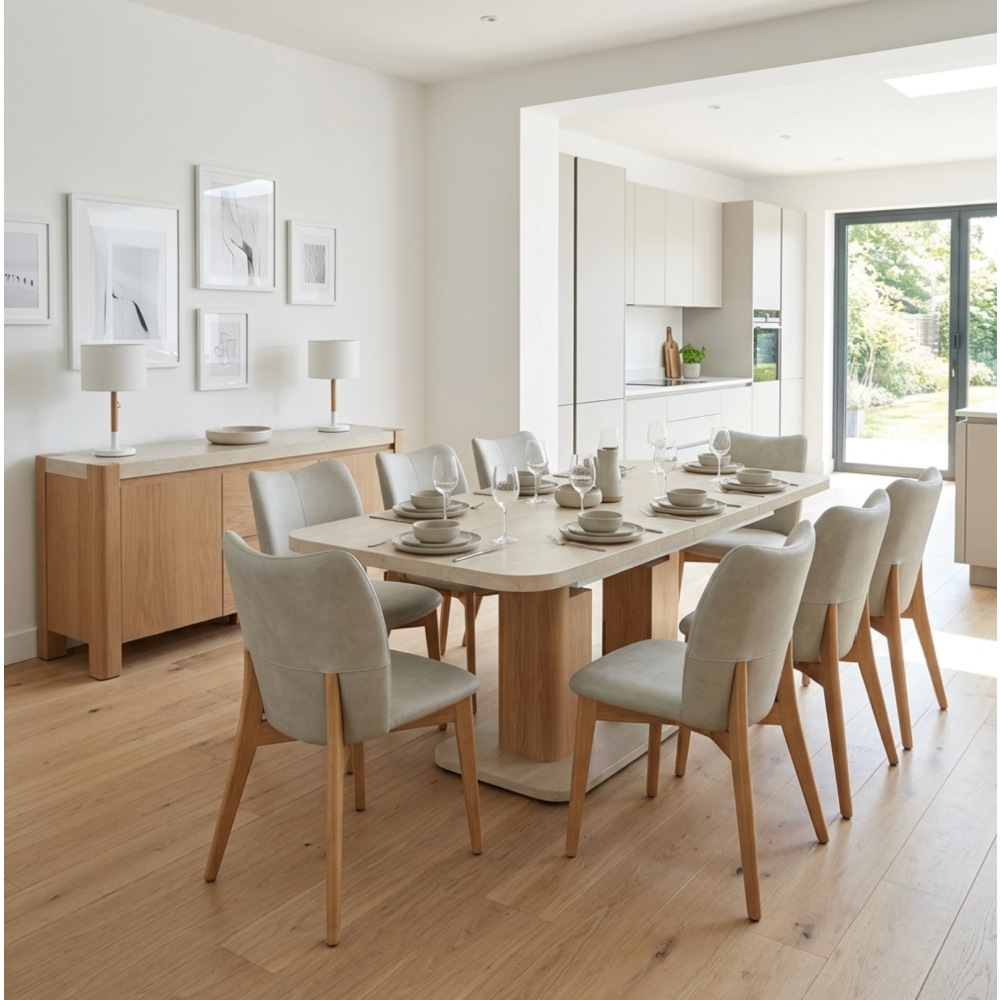 Arlo Natural Oak 160-200cm Extending Dining Table with Travertine Ceramic Top