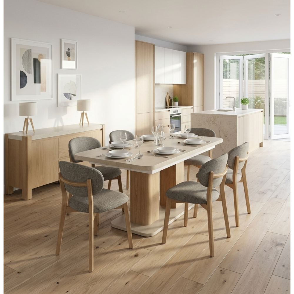 Arlo Natural Oak 160-200cm Extending Dining Table with Travertine Ceramic Top