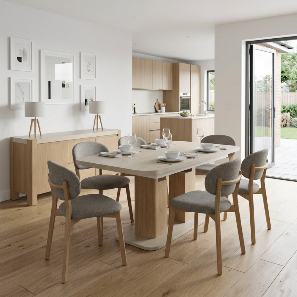 Arlo Natural Oak 160-200cm Extending Dining Table with Travertine Ceramic Top