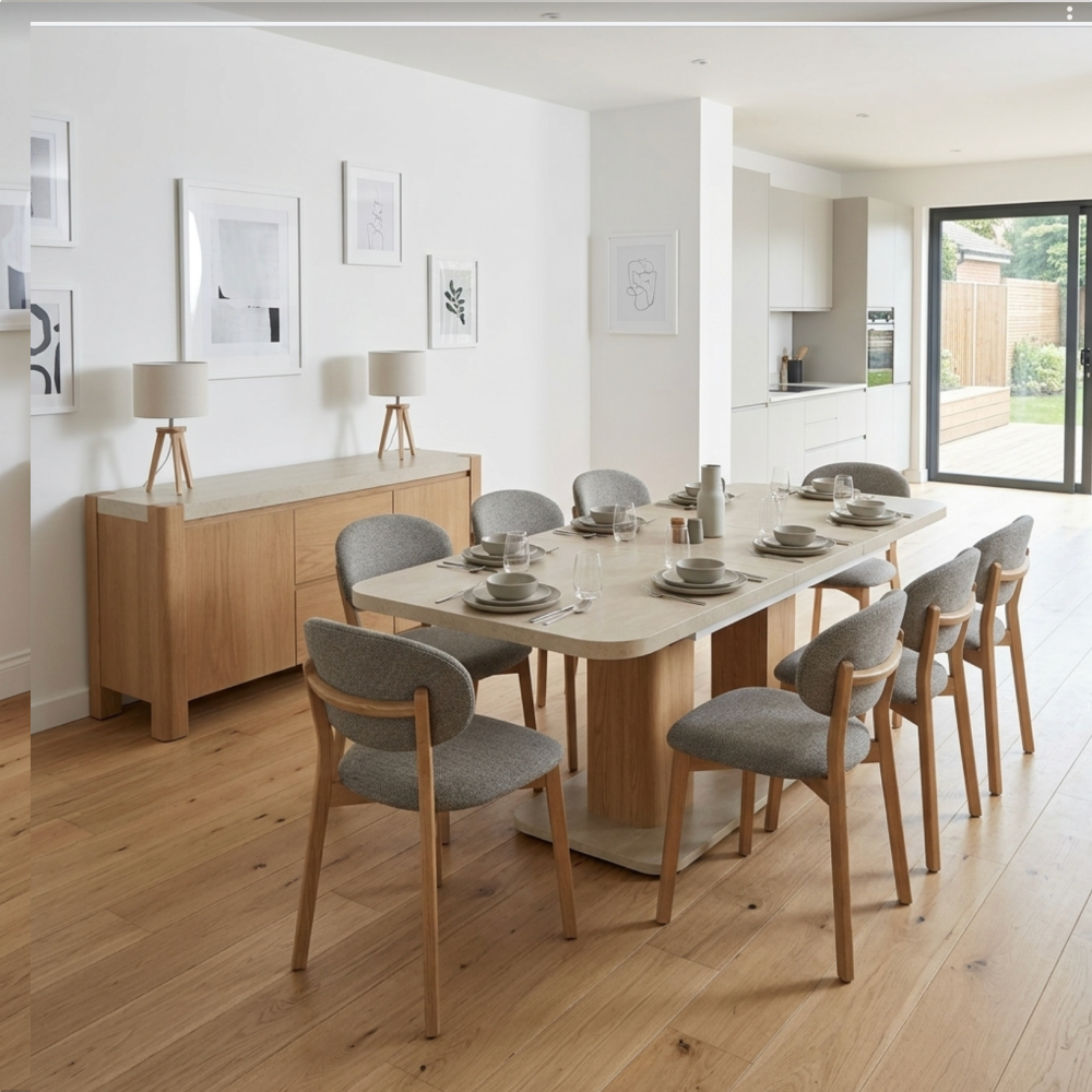Arlo Natural Oak 160-200cm Extending Dining Table with Travertine Ceramic Top