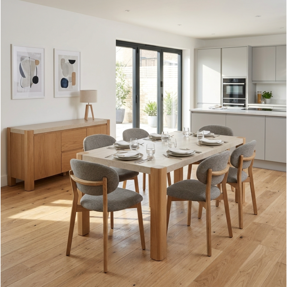 Arlo Natural Oak 190cm Dining Table with Travertine Ceramic Top