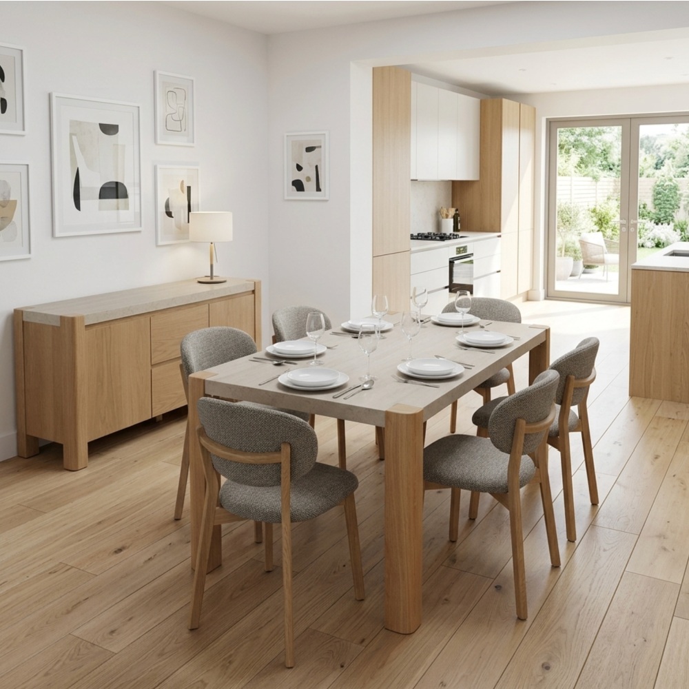 Arlo Natural Oak 190cm Dining Table with Travertine Ceramic Top