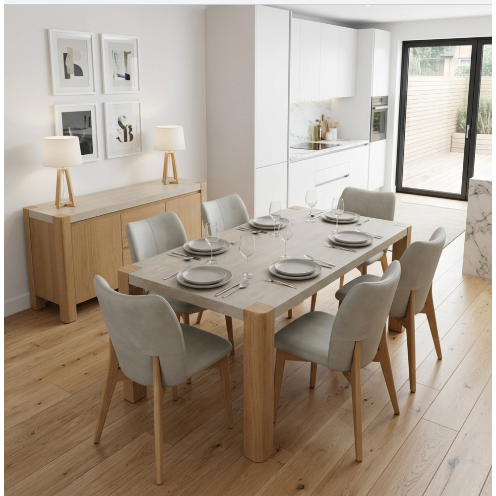 Arlo Natural Oak 190cm Dining Table with Travertine Ceramic Top