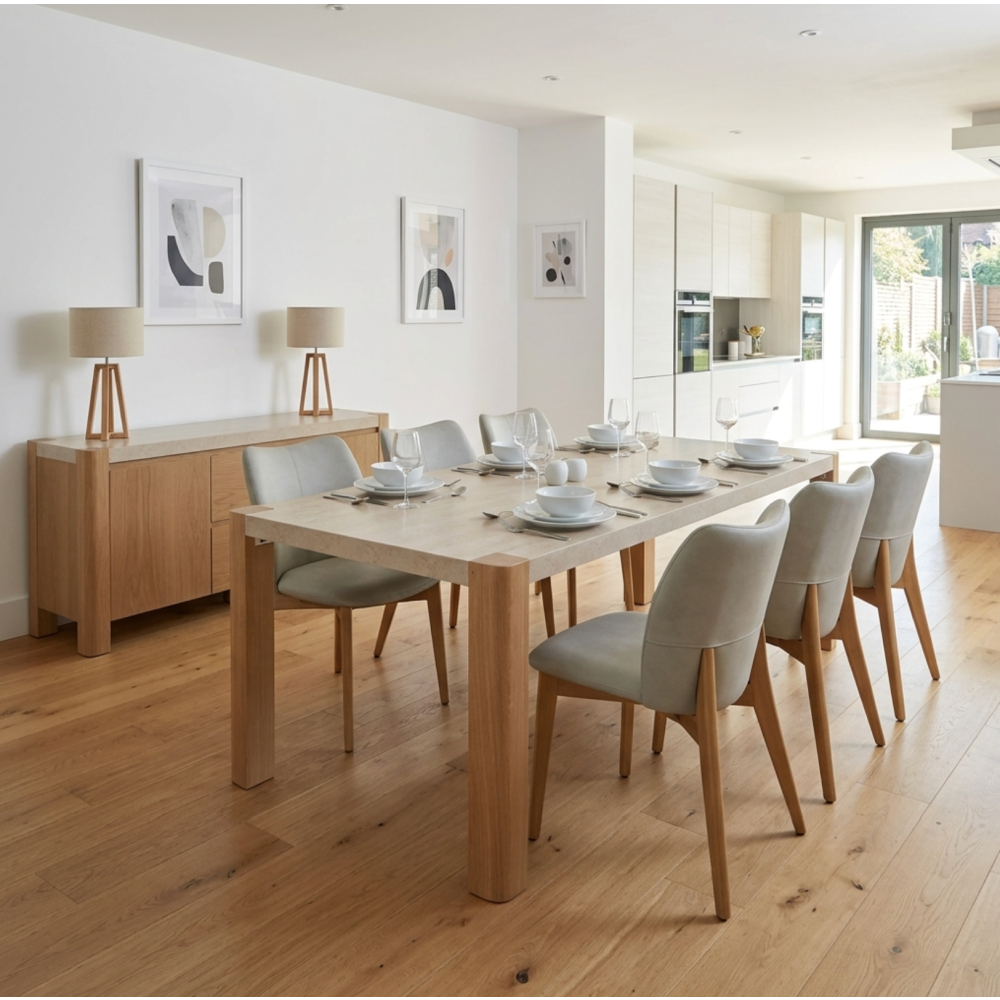 Arlo Natural Oak 190cm Dining Table with Travertine Ceramic Top