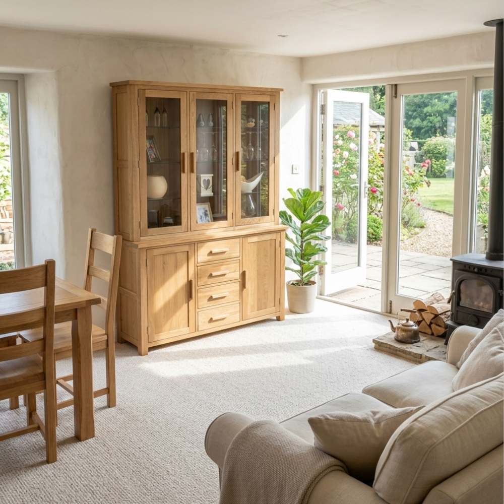 Opus Solid Oak Large Glazed Dresser