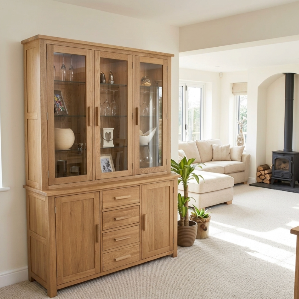 Opus Solid Oak Large Glazed Dresser