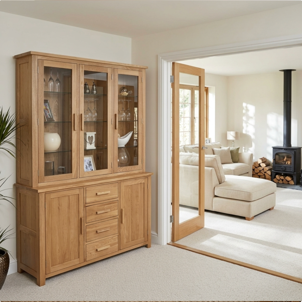 Opus Solid Oak Large Glazed Dresser