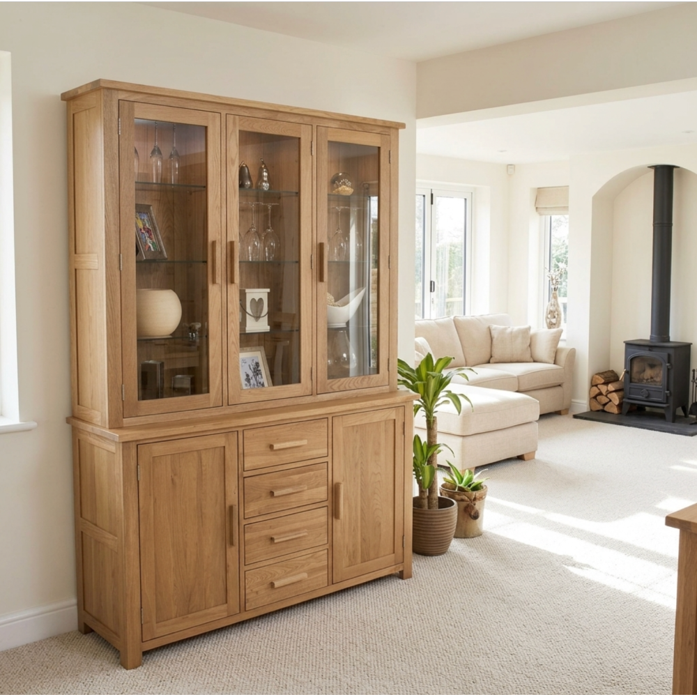 Opus Solid Oak Large Glazed Dresser