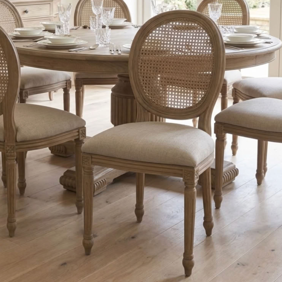 Sofia Rattan Balloon Back Dining Chair with Removable Seat Pad – Oak Antique