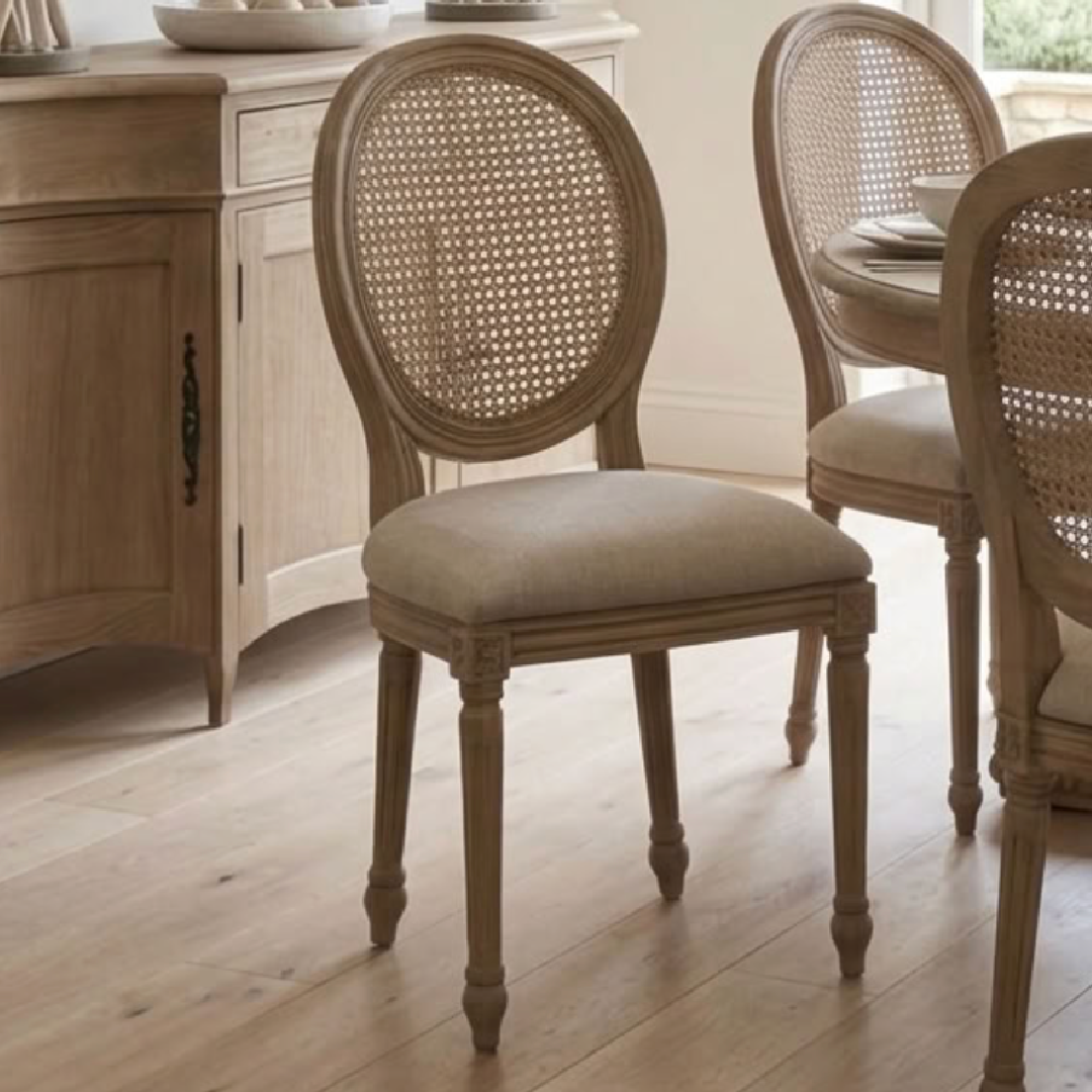 Sofia Rattan Balloon Back Dining Chair with Removable Seat Pad – Oak Antique