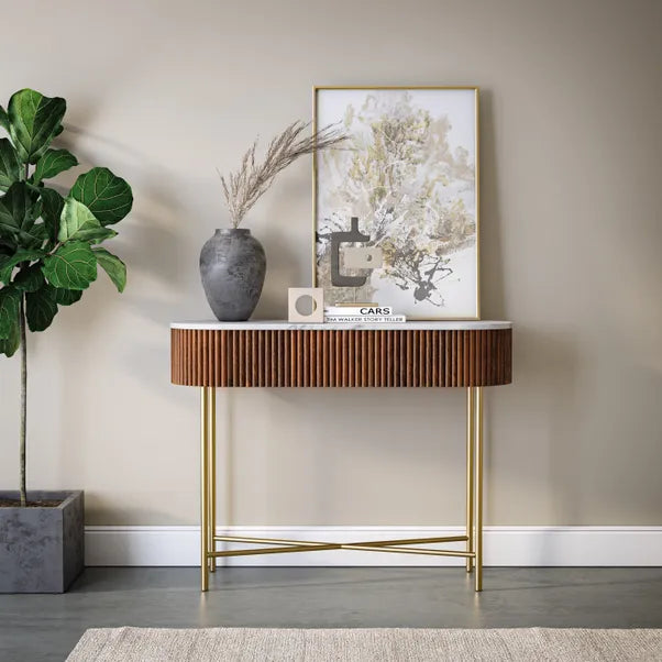 Lucas Black Mango & Marble Fluted Console Table
