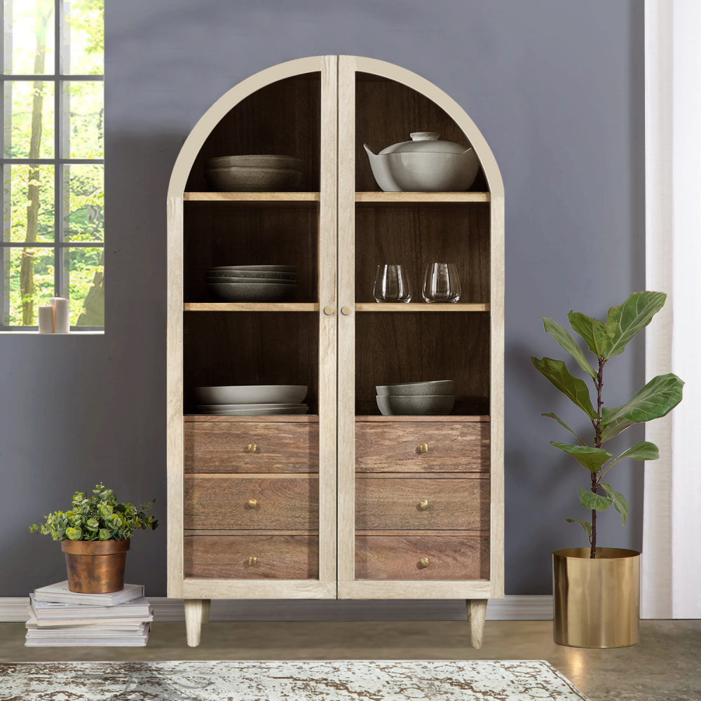 Icon 2 Door Glass Cabinet, White Wash