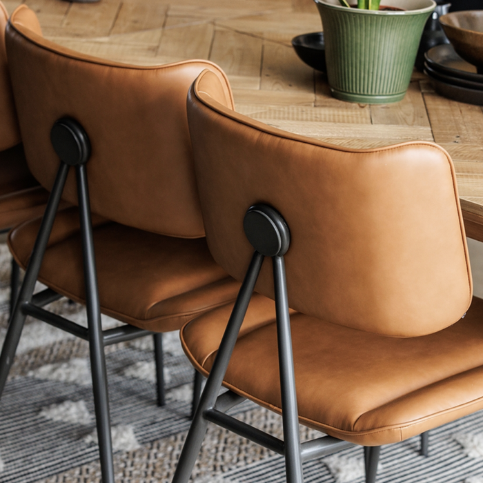 Jack Cognac Tan PU Leather Dining Chair with Industrial Legs