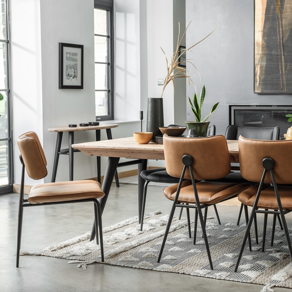 Jack Cognac Tan PU Leather Dining Chair with Industrial Legs