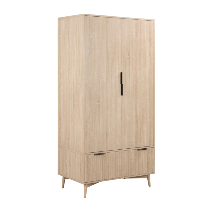 Enzo Oak Grooved Double Wardrobe with Drawer