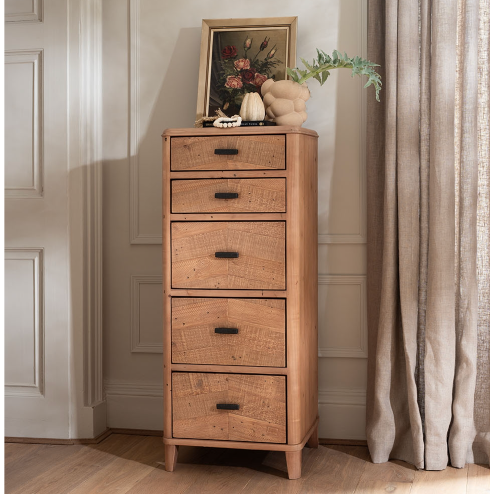Jude Reclaimed Wood 5 Drawer Tall Chest Of Drawers