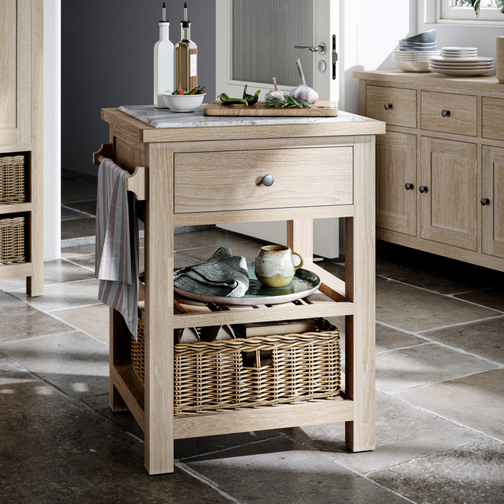 Small Kitchen Island- Oak – White Wash | Fully Assembled