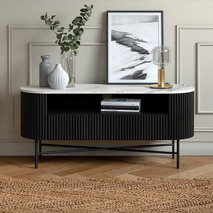 Harvard Walnut  Mango & Marble Fluted TV Media Unit