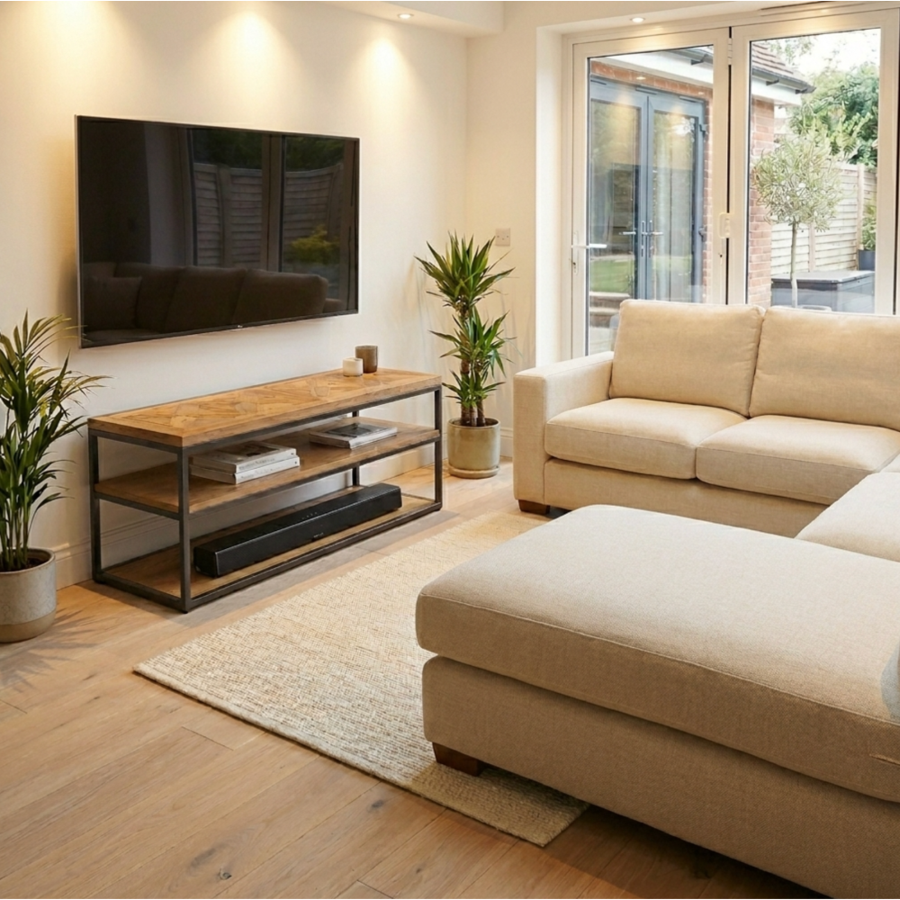 Indus Rustic Oak Open Entertainment Unit