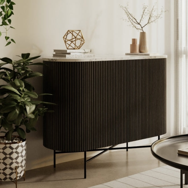 Lucas Mango & Marble Fluted  Small Sideboard Black / marble