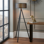 Rabanne Slatted Black Wood Tripod Floor Lamp