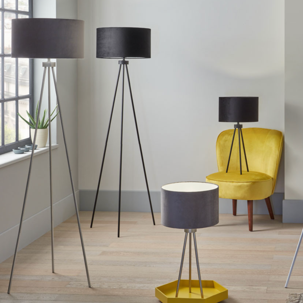 Houston Brushed Silver Metal Tripod Floor Lamp