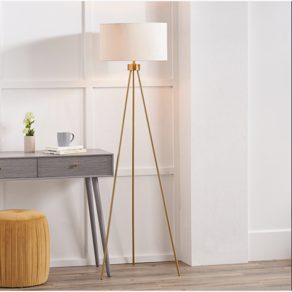 Houston Brushed Brass Metal Tripod Floor Lamp