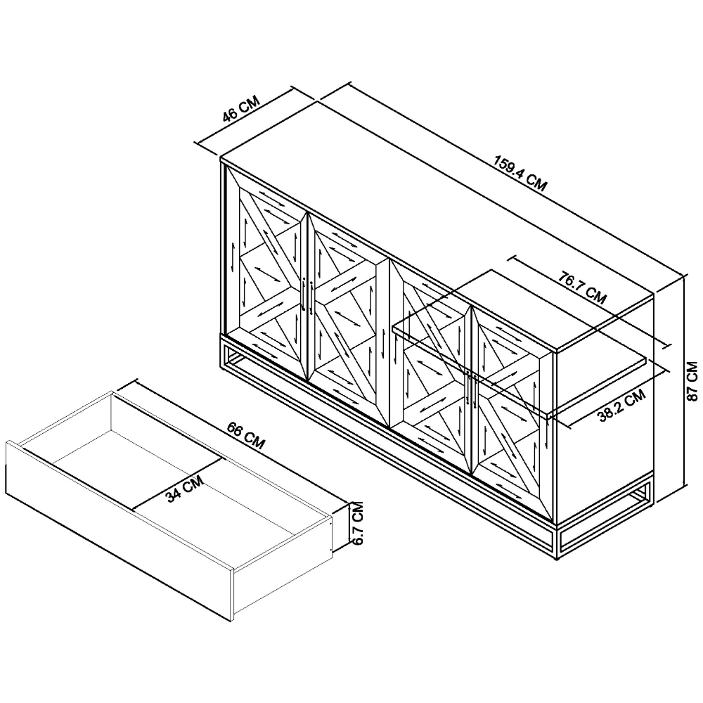 Athena Fumed Oak Large 4 Door Sideboard