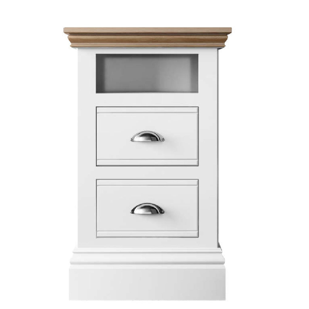 New England Painted 2 Drawer  Open Shelf Bedside