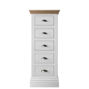 New England Bedroom Oak Top 5 Drawer Narrow Chest