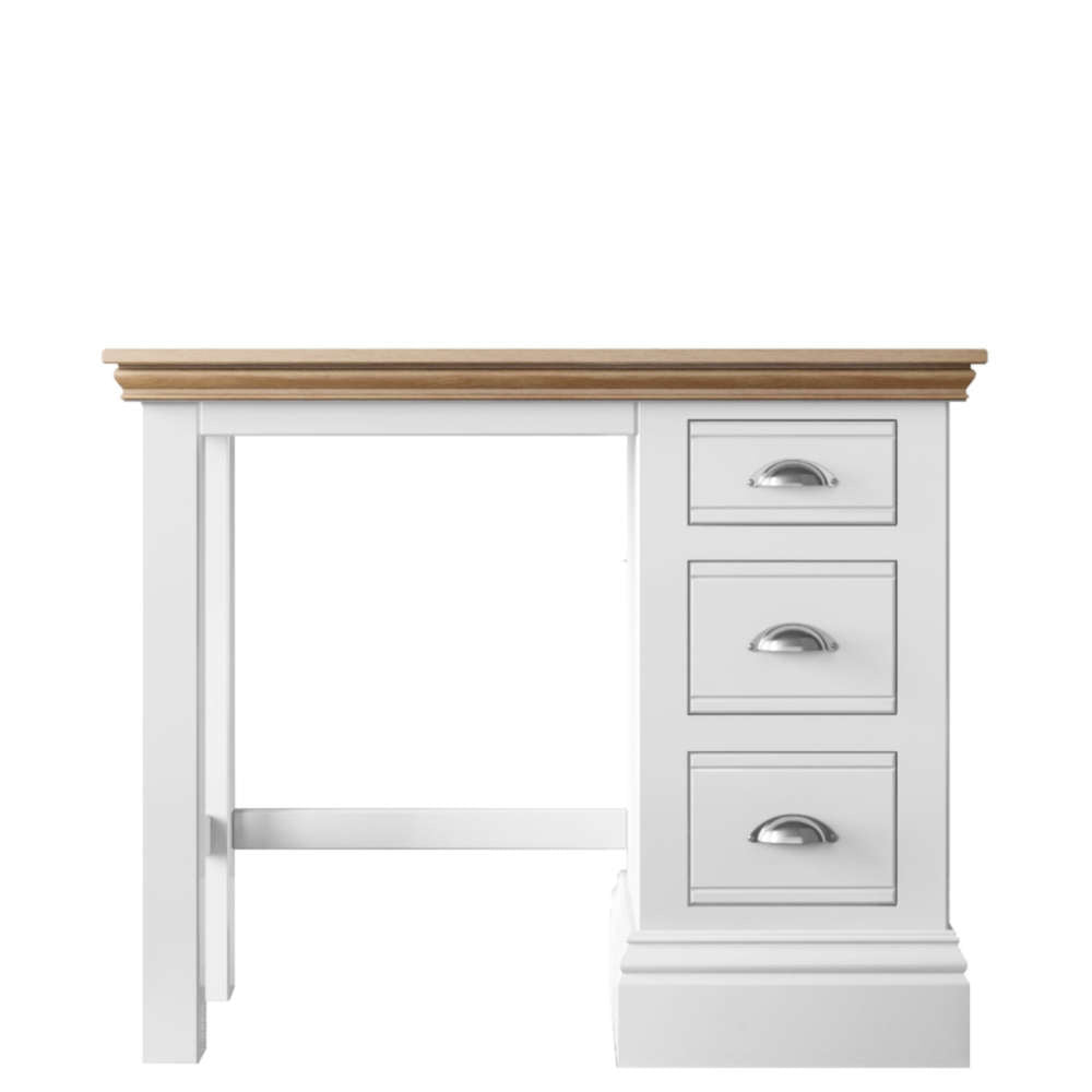 New England Oak Top Single Pedestal (3 Drawers) Dressing Table + Straight Leg