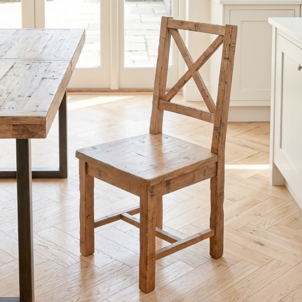 Nixon  Reclaimed Cross Back Dining Chair With Fabric Seat set of 2