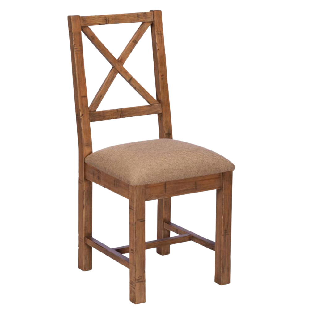 Nixon  Reclaimed Cross Back Dining Chair With Fabric Seat set of 2