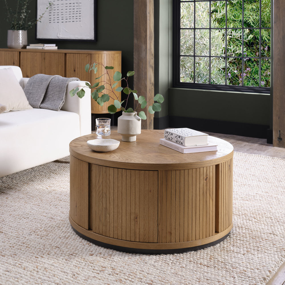 Vega Rustic Oak & Peppercorn Round Coffee Table