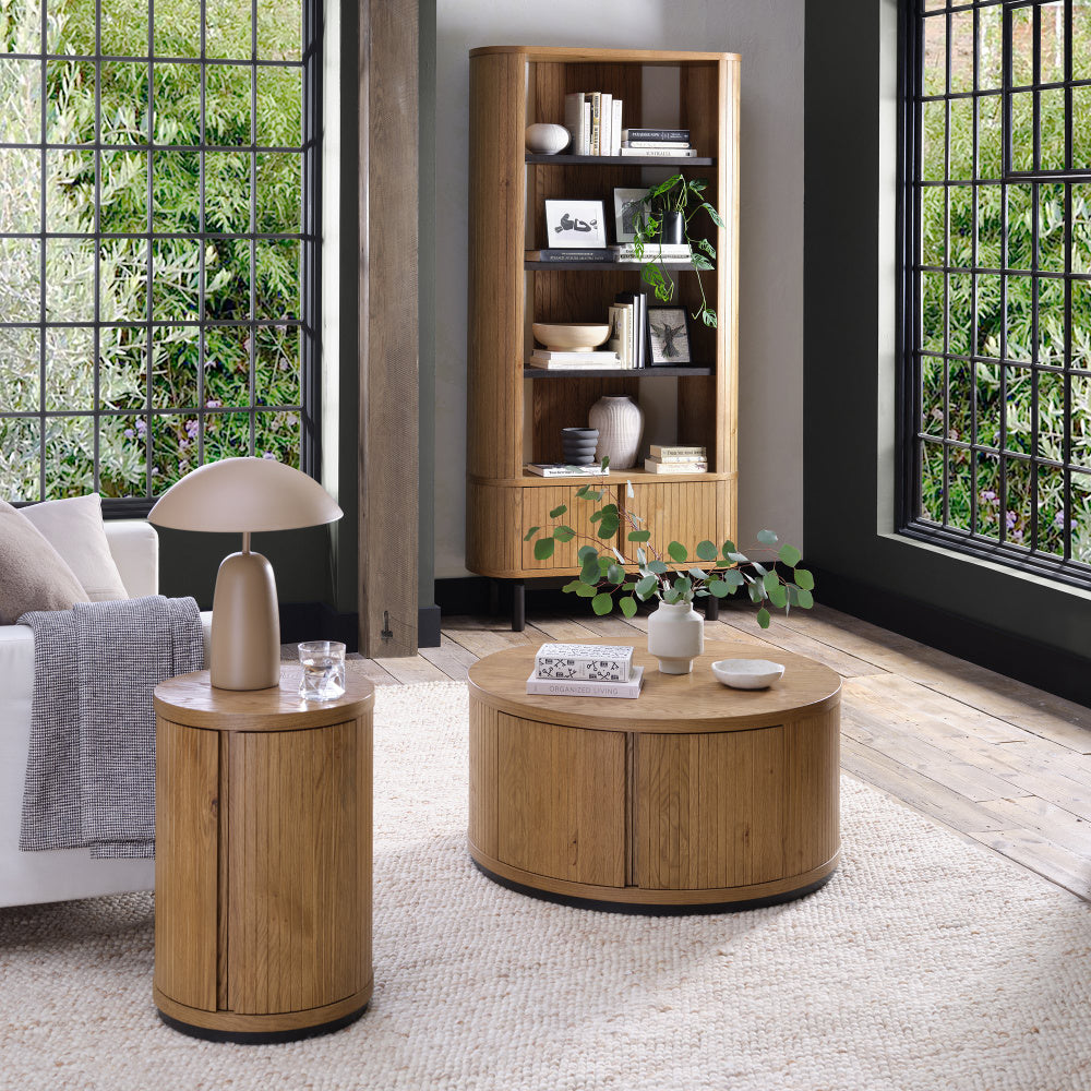 Vega Rustic Oak & Peppercorn Round Coffee Table