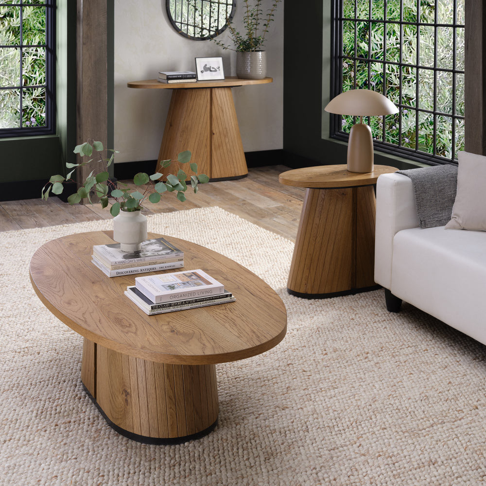 Vega Rustic Oak & Peppercorn Oval Coffee Table