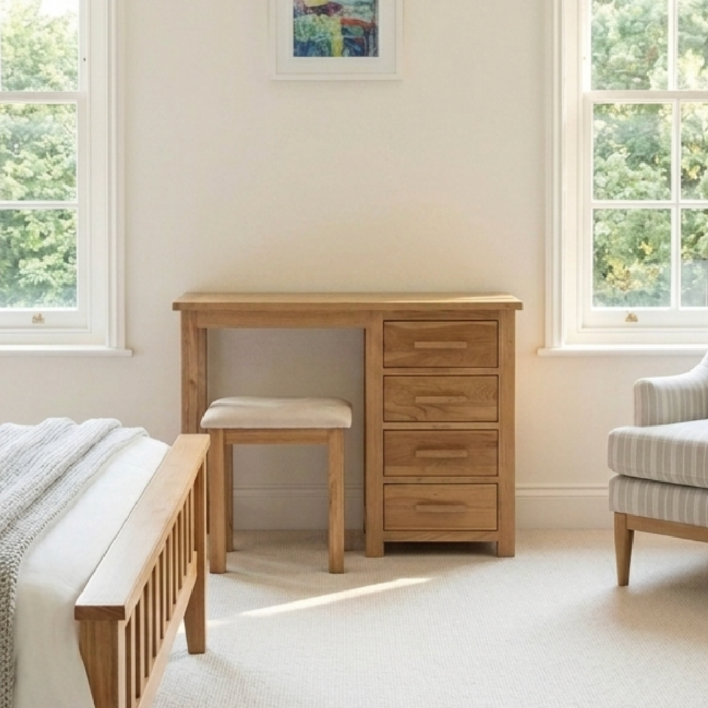 Opus Solid Oak Single Pedestal Dressing Table with stool