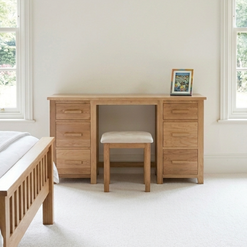 Opus Solid Oak Double Pedestal Dressing Table with stool
