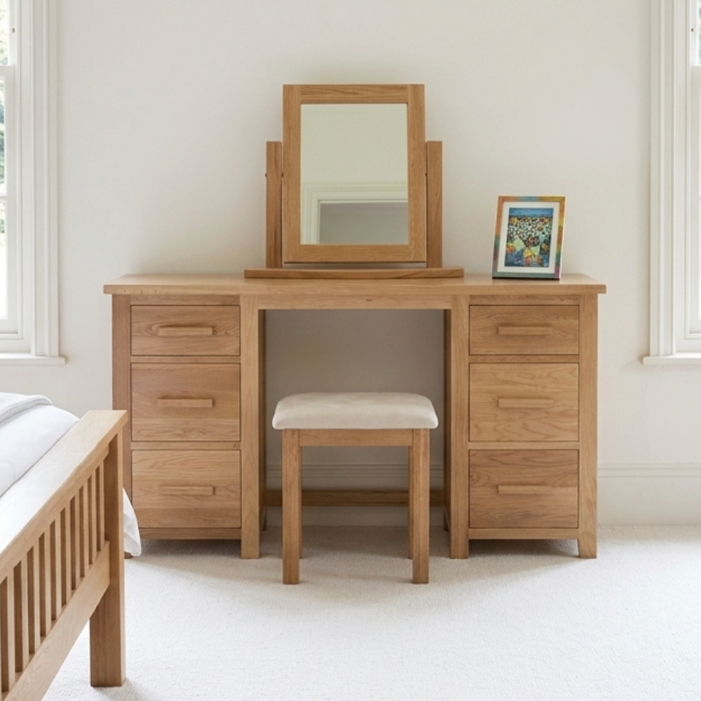 Opus Solid Oak Double Pedestal Dressing Table with stool