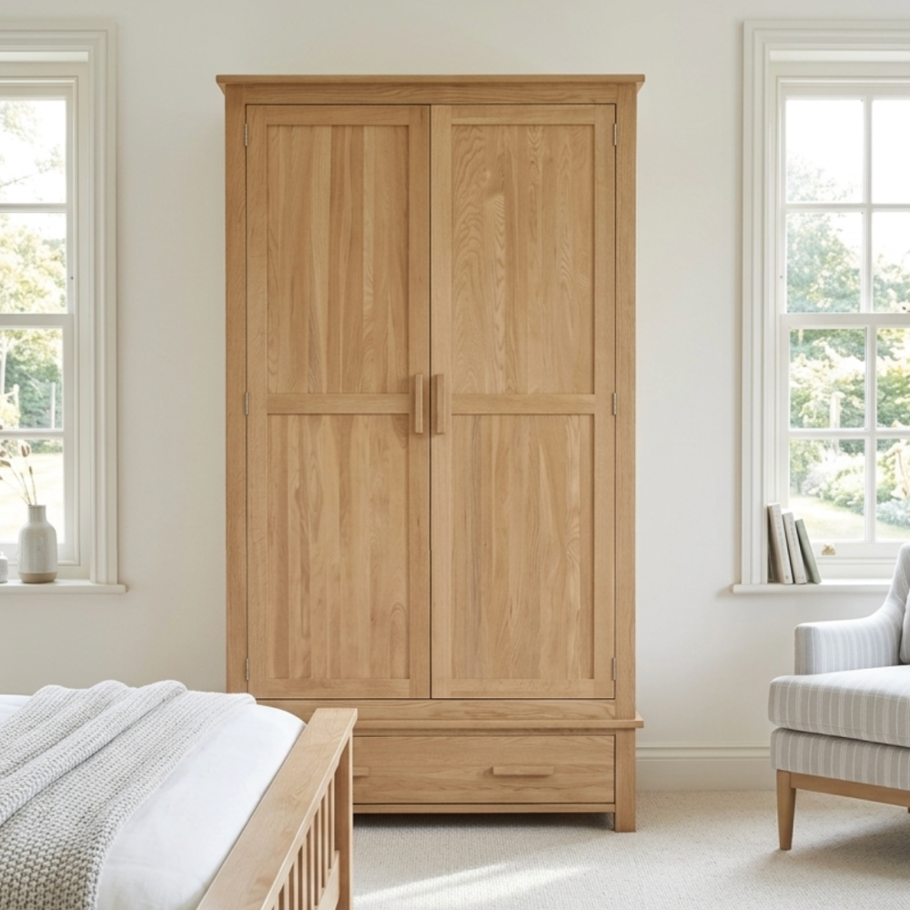 Opus Solid Oak Double Wardrobe With Drawer