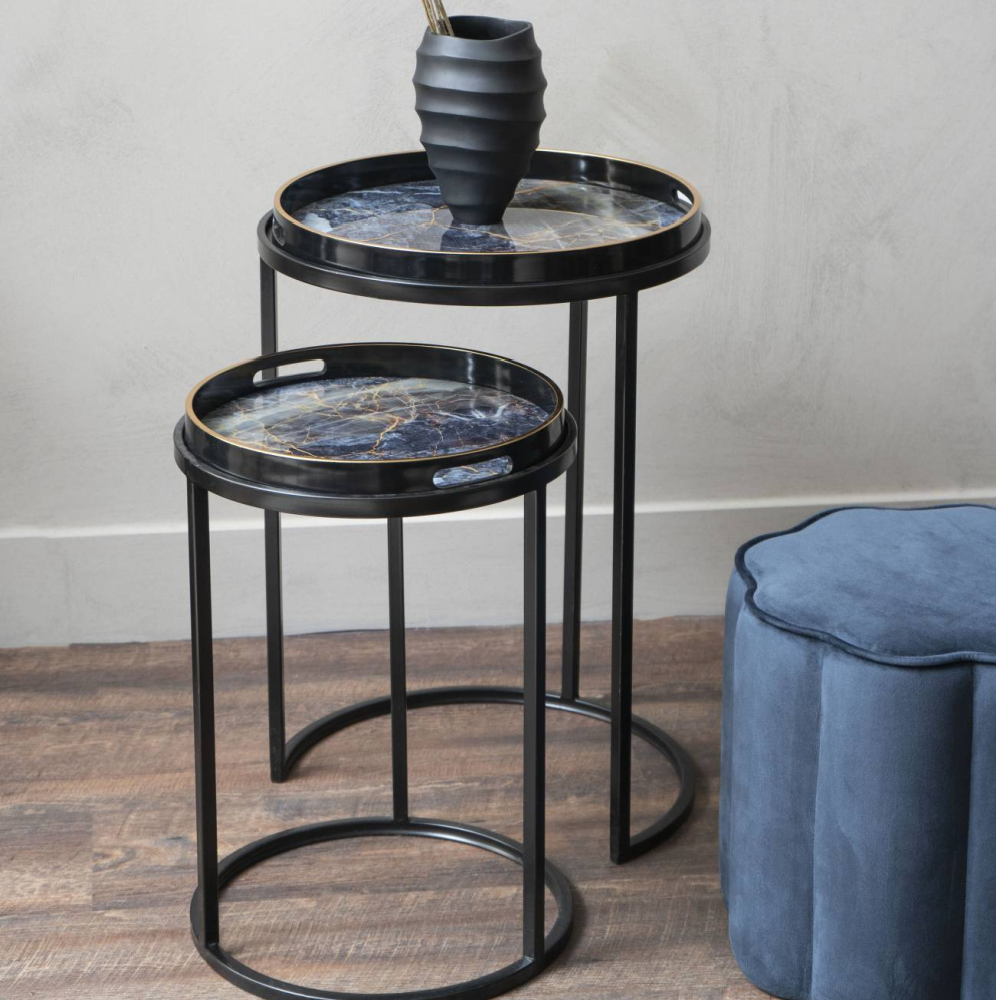 VESUVIUS BLACK AND GOLD SET OF 2 TABLES