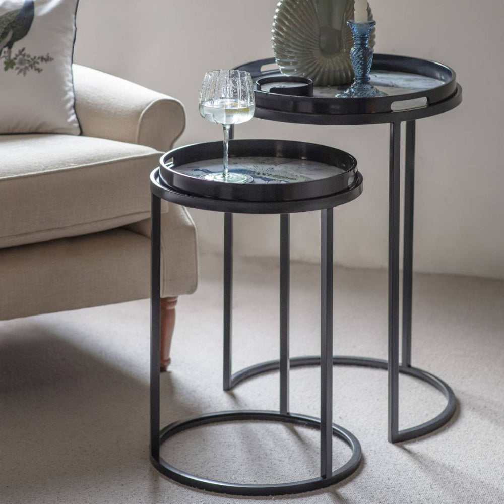 Laura Ashley Belvedere Peacock Print Set Of 2 Side Tables