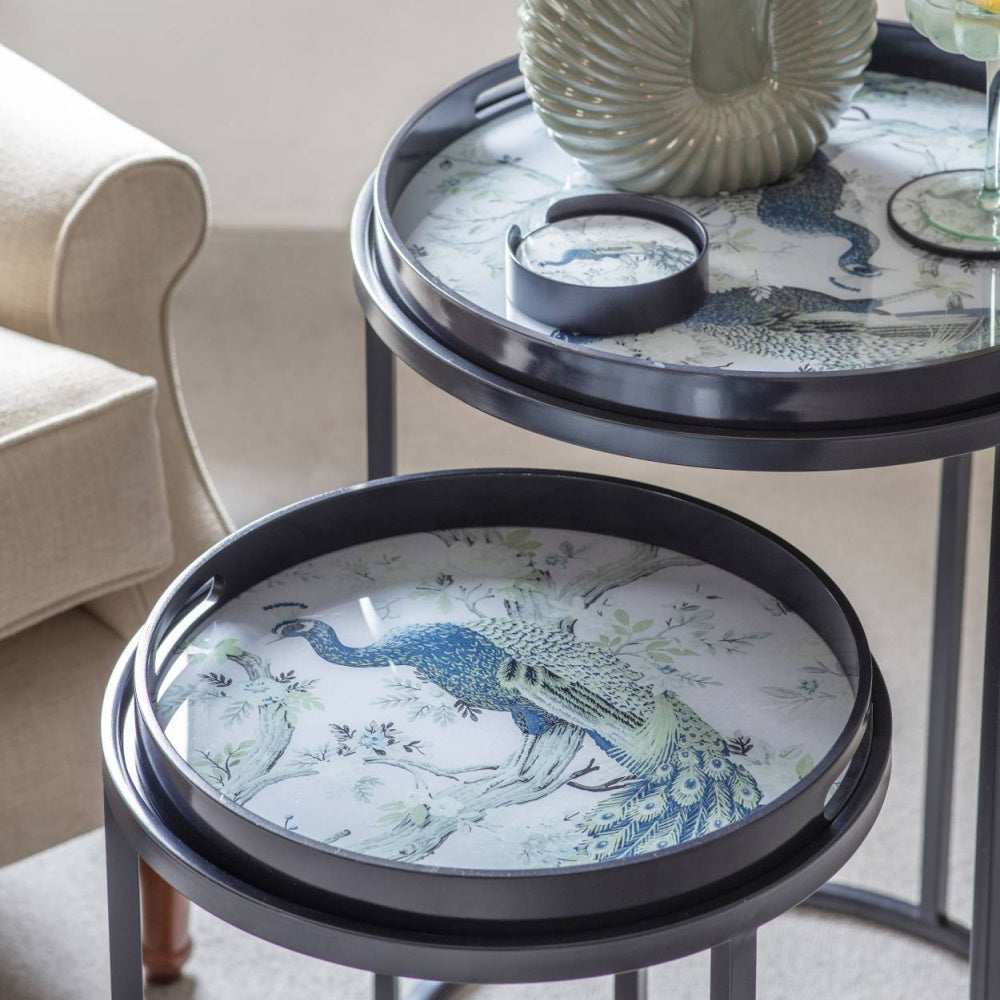 Laura Ashley Belvedere Peacock Print Set Of 2 Side Tables