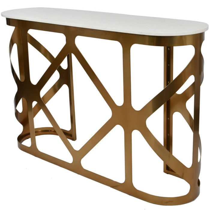 Metropolitan Console Table Satin Bronze with Off-White Marble Top