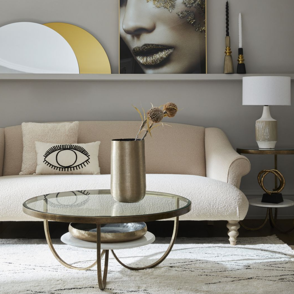 Nolita White Marble And Antique Gold Iron Coffee Table