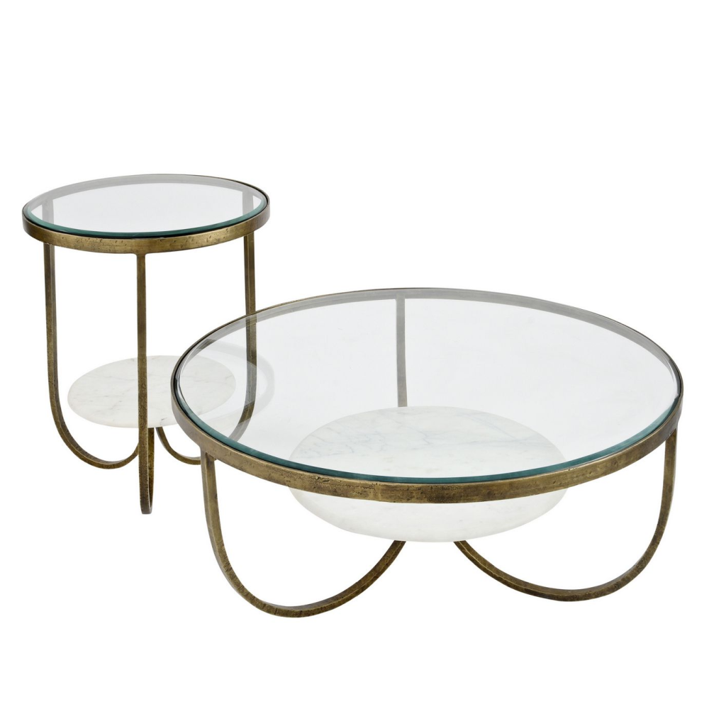 Nolita White Marble And Antique Gold Iron Coffee Table