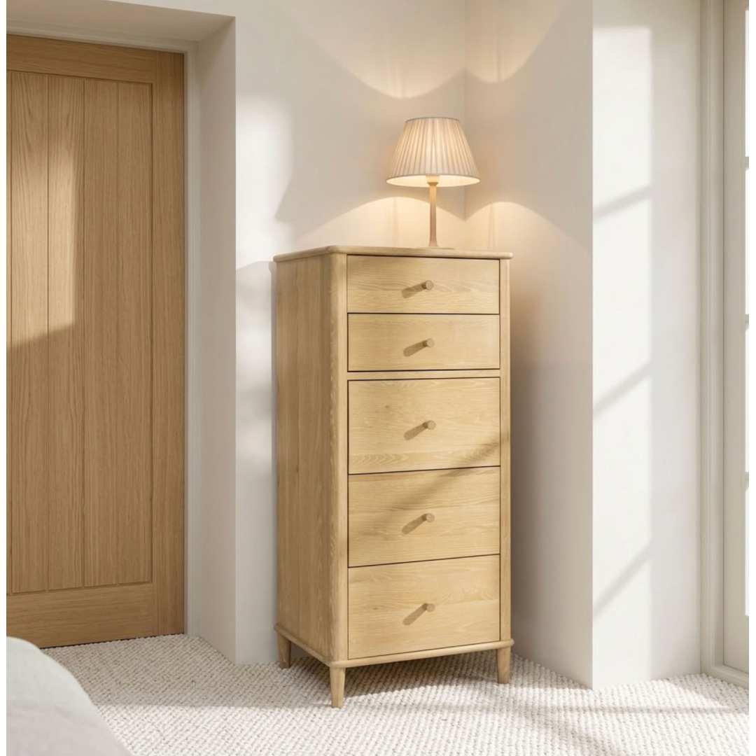 Willow washed oak 5 DRAWER TALL CHEST