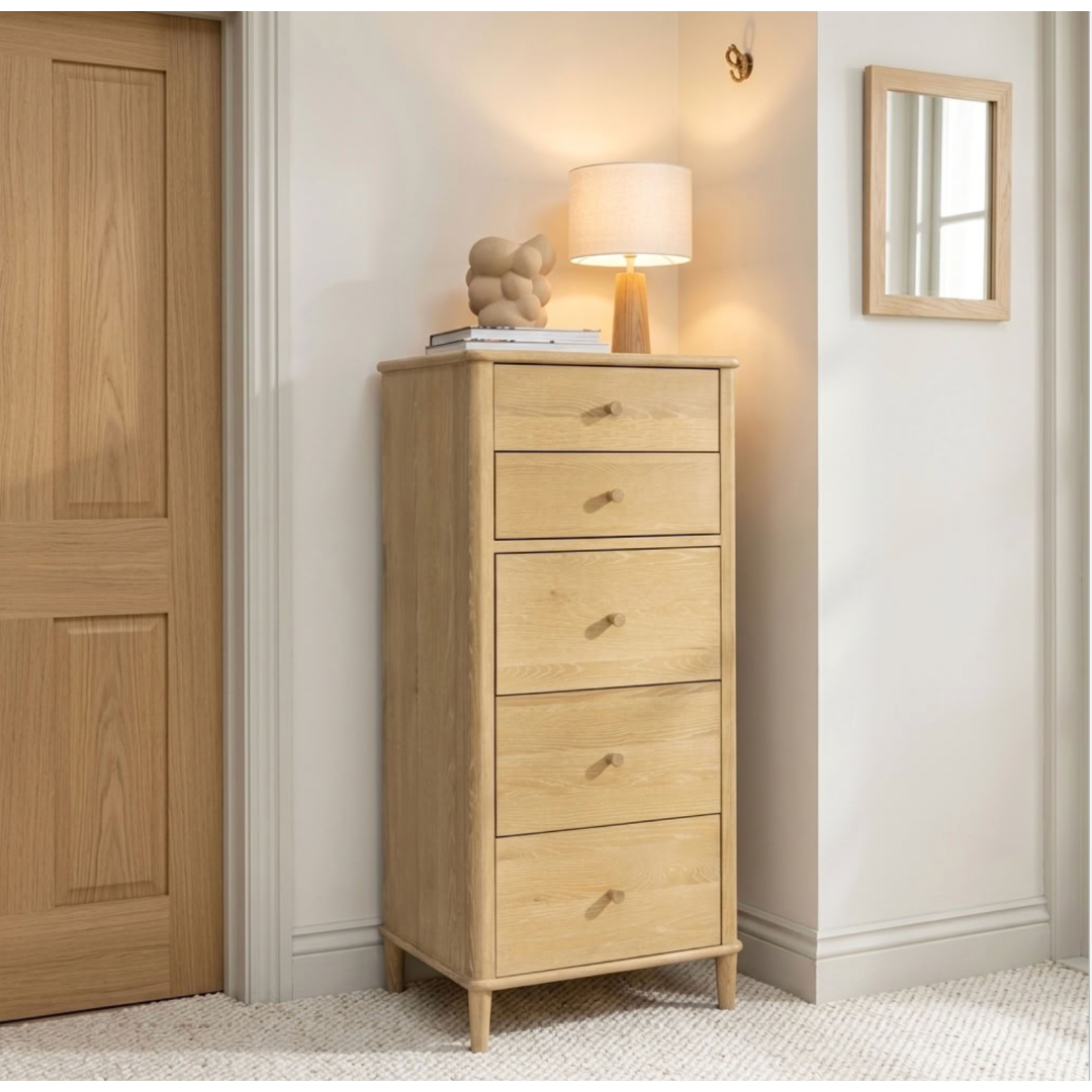 Willow washed oak 5 DRAWER TALL CHEST