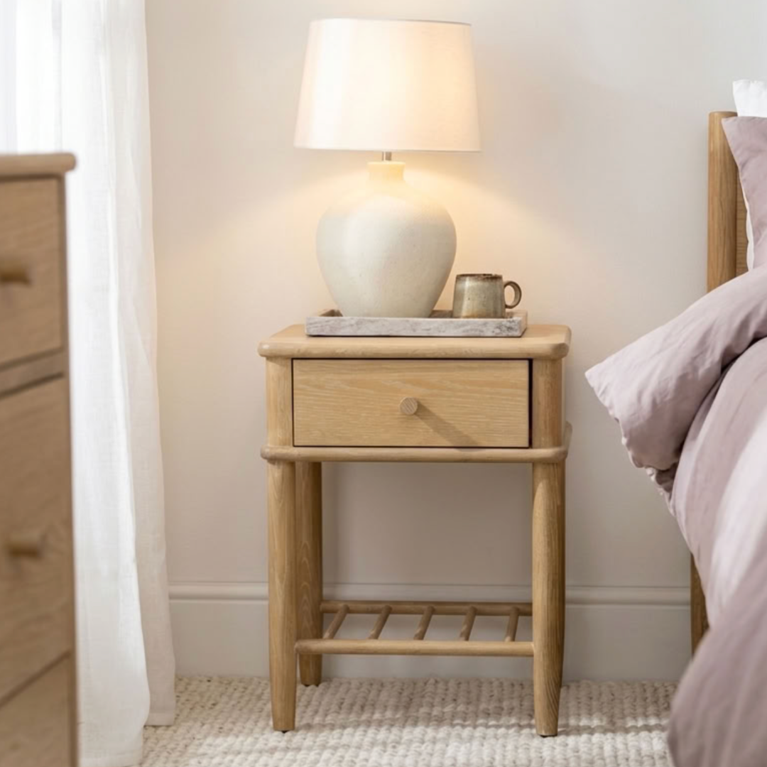 Willow washed oak 1 drawer bedside